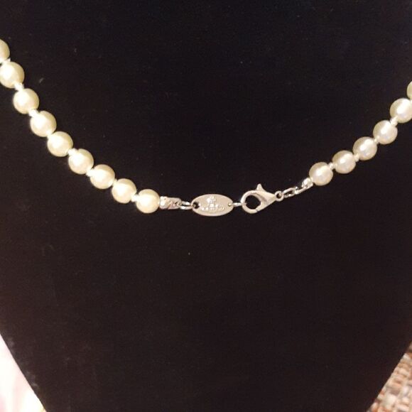 New Silver Saturn Pearl Necklace New With Tags Women's 16" - Picture 4 of 5
